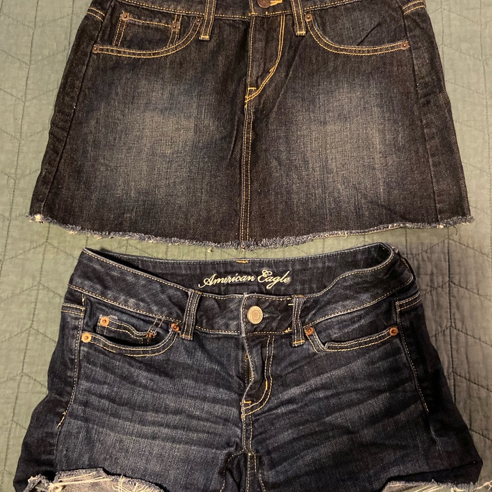 Levi’s cutoff skirt and American Eagle shorts